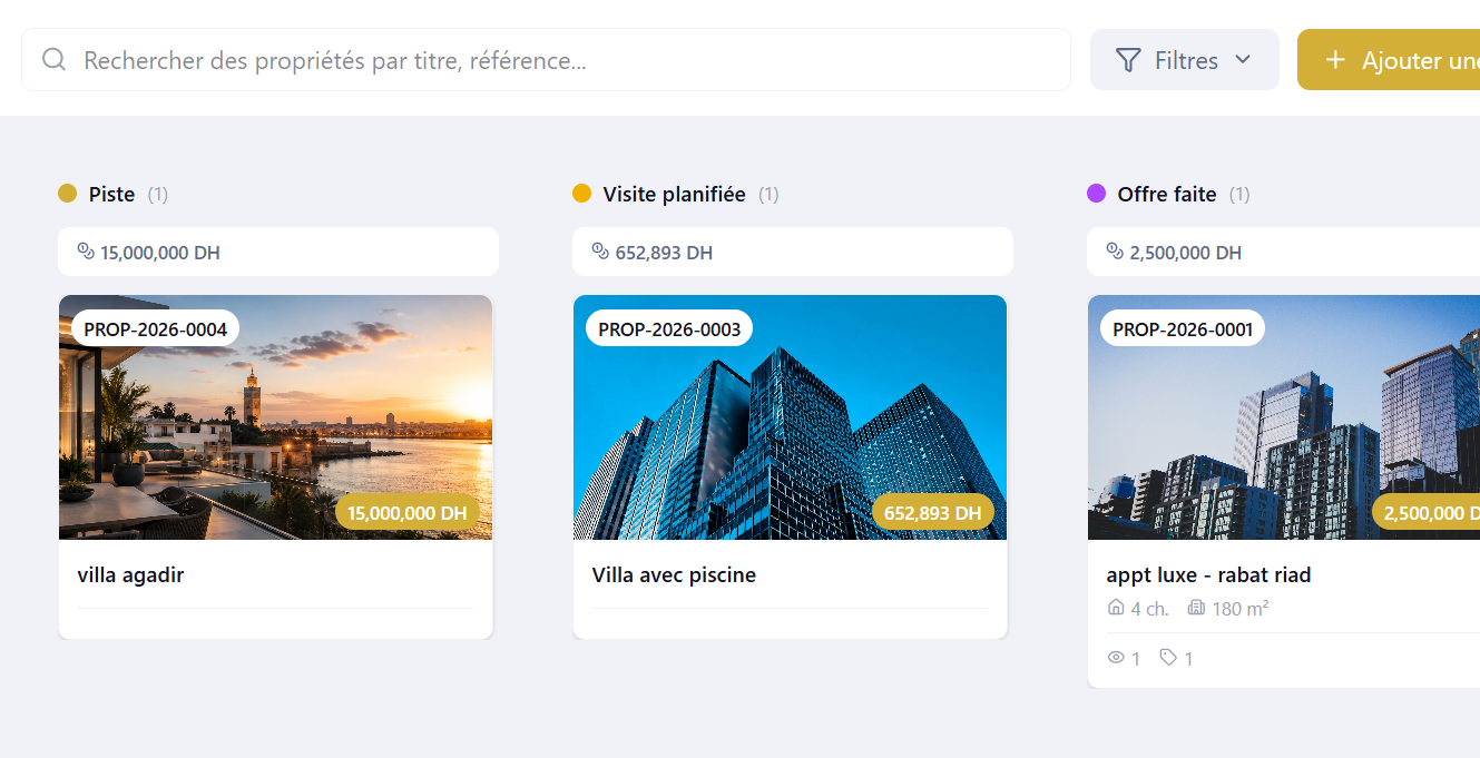 Pipeline commercial immobilier en colonnes