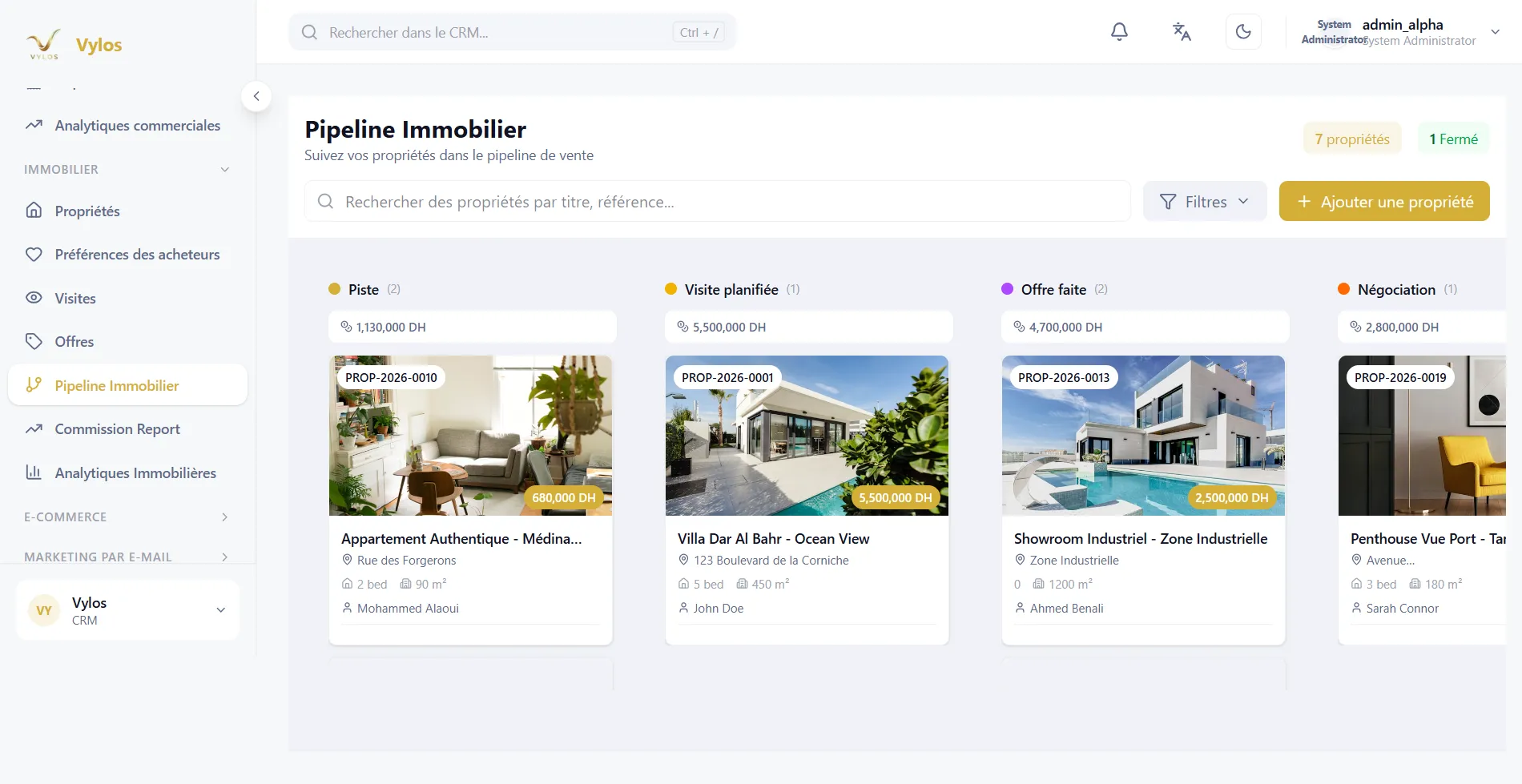 Pipeline commercial Vylos pour suivre les opportunités